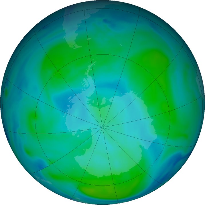 Antarctic ozone map for 28 January 2019